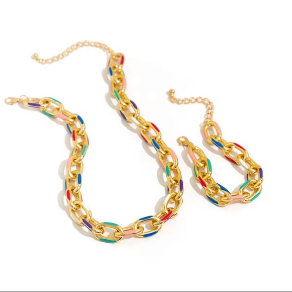 New Anthropologie Gold and Blue Chain Necklace Set - Picture 11 of 15